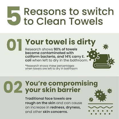 Clean Skin Club Bamboo Viscose Clean Towels® XL 100% USDA Biobased Face Towel, Disposable Face Towelette, Makeup Remover Dry Wipes, Ultra Soft, 50 Ct, 1 Pack