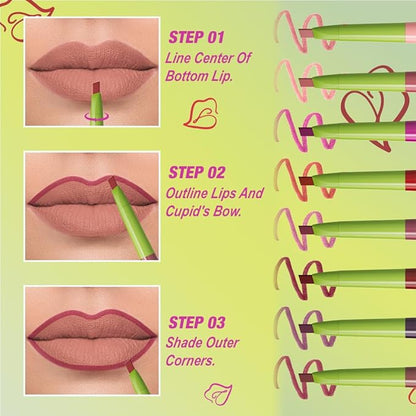 evpct Plum Red Triangle Lip Liner Pencil Stick for Women, Retractable Lips Liner Pen Triangle Tip for Sculpting & Filling & Plumping, Longwear Lipliners Pencil, Vegan Cruelty Free Lip Filler Plumper