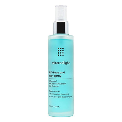 Mito Red Light - MitoAURA™: Red Light Therapy-Enhancing Face & Body Spray- Light-Activated Glow Spray with Copper Peptides & Blue Spirulina - Boost Radiance, Firmness & Skin Recovery - 4 FL OZ