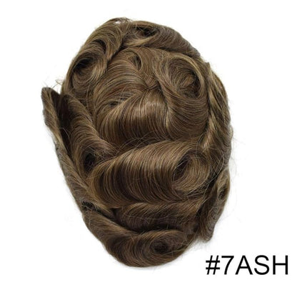 Toupee for Men French Lace Center Human Hair Replacement Systems Transparent Lace Center Hair Piece Mens Toupee Hair Units for Man V-Looped Front Male Hair Prosthesis 8"X10" 7ASH Light Ash Brown