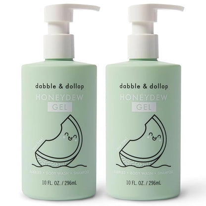 Dabble & Dollop Honeydew Melon Body Wash & Shampoo – 3-in-1 Natural Bubble Bath for Kids, No Parabens or Sulfates, Vegan, Gluten-Free, Tear-Free (10oz, Pack of 2)