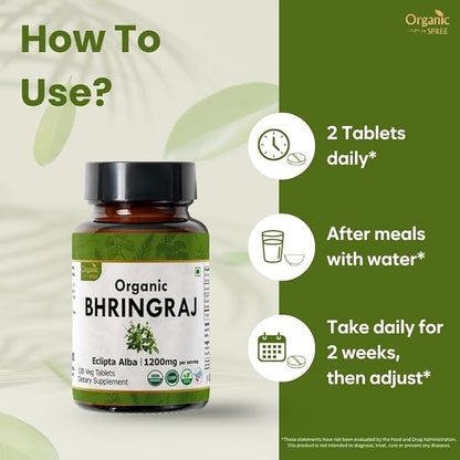 Bhringraj 120 Tablets | Eclipta Alba (Bhringraj) | USDA Organic Certified | Ayurvedic Hair Care | Organic and Natural 120tab - Pack of 3
