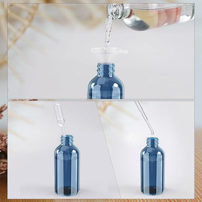 Wedama 2 oz Mini Glass Spray Bottles, Empty Small Spray Bottles with Funnel Dropper, Fine Mist for Hair, Travel, Plants, Cleaning Solutions and Skin Care (4 Pack Indigo Blue)