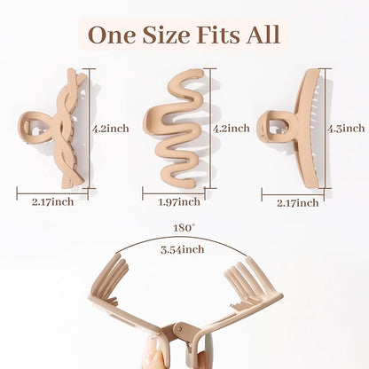 Matte Non-Slip Large Hair Clips for Women 8PCS (4 Beige+4 Black), Durable Claw Clips for Women/Girls | Gift-Ready Neutral Hair Accessories for Daily & Special Occasions