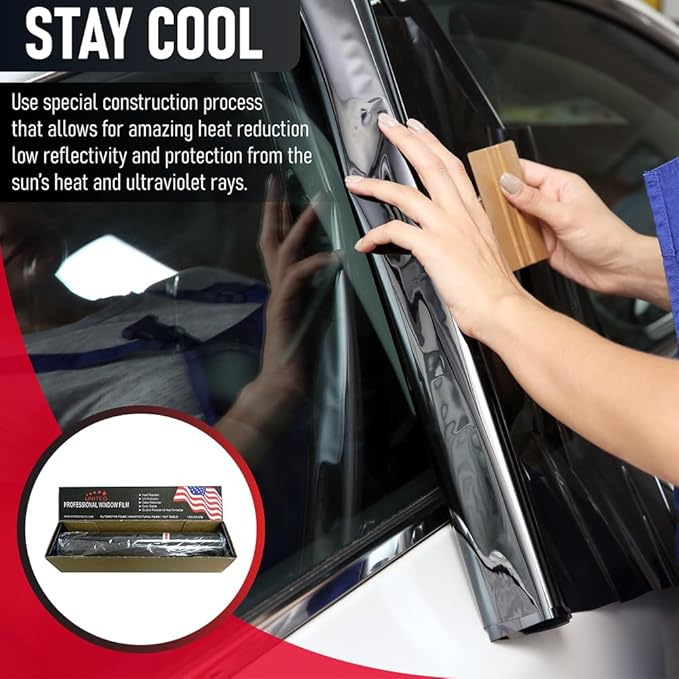 United Window Tint 40" in 100'Ft Nano Carbon Film 2Ply Charcoal 3% VLT - Clear PET Privacy Window Tint for Car, Home, Blocks UV/IR Rays, Reduce Heat & Glare- Adhesive Film - Lifetime Color Stability