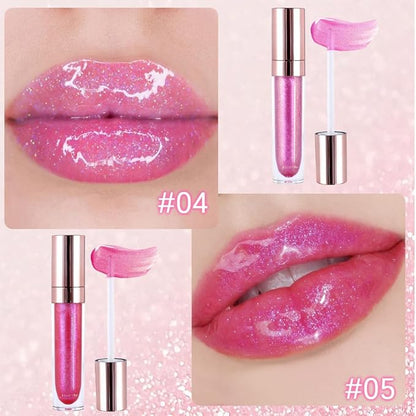 evpct 2Pcs Blush Red Pink Pearlescent Chameleon Shimmer Glitter Lipstick Lip Gloss, Long Lasting Waterproof Glitter Metallic Sparkly Glossy Lip Gloss Tint Stain Liquid Lipsticks Makeup Set for Women