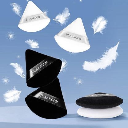 BLAAROOM 12 Pieces Powder Puff Face Makeup Puff, Velour Triangle Powder Puffs for Loose Powder Soft Cosmetic Foundation Sponges Wedge Shape Beauty Makeup Tools - Black
