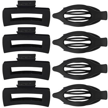 Hair Clips for Women 4.3 Inch Large Hair Claw Clips 8 pcs Square Claw Clips & Flat Hair Clips for Thick or Thin Hair French Concord Hair Barrettes Alligator Hair Accessories for Women (Black)