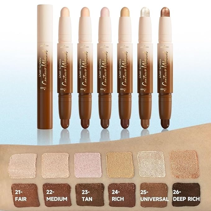 2Pcs Cream Contour Stick Face Body Makeup Dual Ended, Nuetral Nude Beige & Darker Nude Pink no Transfer Waterproof 2 in 1 Cream Concealer Stick Contouring Makeup Set, Face Nose Contour Bronzer Sticks