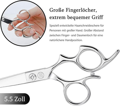 Moontay 5.5" Hair Cutting Shears with Large Finger Holes, Professional Barber Stylist Scissors, Salon Hair Cutting Scissors, 440C Japanese Stainless Steel, Silver