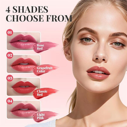 2 PCS Lip Gloss Color Peel Off Lip Stain, Long Lasting Lipstain Peel Off, Charming Lipstick Transfer Proof No Stick Cup (03-Positive Red and 04-Light Pink)