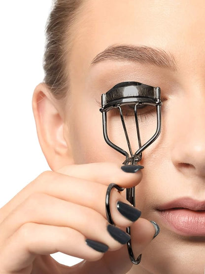 Eyelash Curler Kit Metal Lash Curlers with Eyelashes Separator Comb Tools & 6 Replacement Refill Pads (Black)