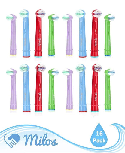 Replacement Toothbrush Heads Kids Compatible with Oral B - 16 Pack Milos Toothbrush Heads Extra Soft Bristles for Electric Braun Brush Heads Refill for Vitality Precision Sensitive and Clean Triumph