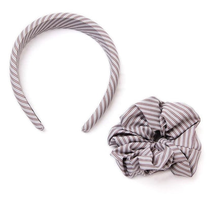Headband and Scrunchie Set for Women 2Pack Hair Ties for Girls Elastics Bands Ponytail Holder Hair Accessories Grey Stripe
