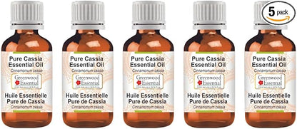 Greenwood Essential Pure Cassia Essential Oil (Cinnamomum Cassia) Steam Distilled (Pack of Five) 100ml X 5(16.9 oz)