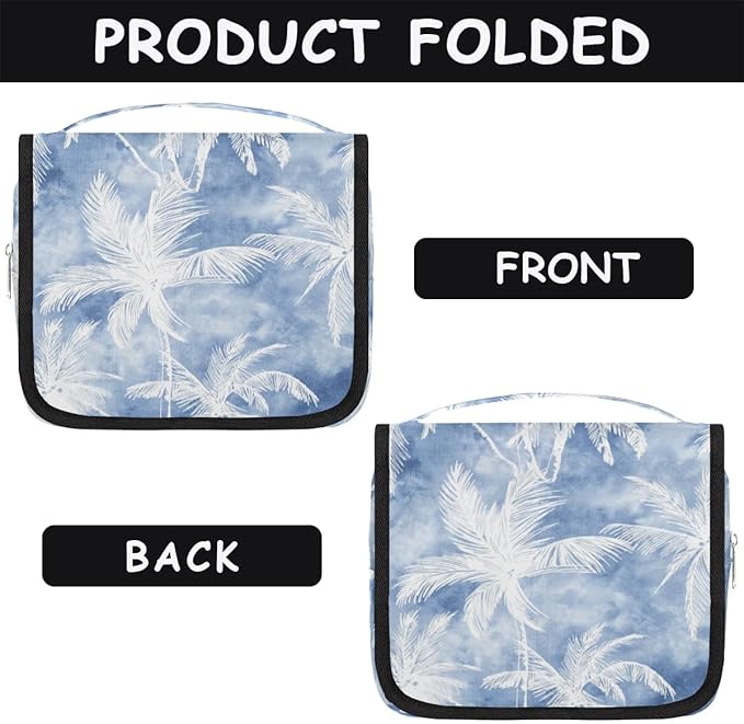 Vintage Blue Palm Hanging Travel Toiletry Kit Bag with Hook for Men and Boys, Beach Tropical Tree Makeup Case Waterproof Cosmetic Bag Storage Bag Organizer for Accessories Toiletries