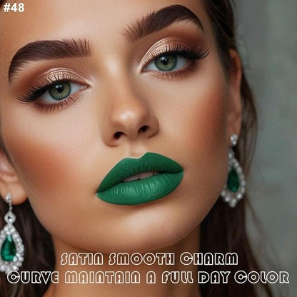 evpct 2Pcs Emerald Forest Green Matte Liquid Lipstick Lip Gloss Stain and Retractable Lip Liner Makeup Set for Women Long Lasting Waterproof 24 Hours Lipstick labial mate larga duracion 24 48#