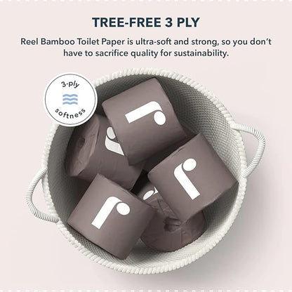 Reel 3-Ply Soft and Strong Bamboo Toilet Paper - 12 Rolls - Toxin-Free, Tree-Free, PFAS Free, BPA Free - Zero Plastic Packaging, Sustainable & Septic Safe