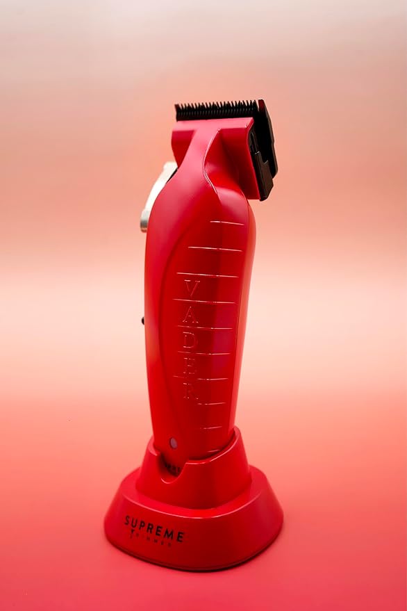 Supreme Trimmer 2-in-1 Vader Clipper & Trimmer Kit | Cordless Beard Trimmer & Mens Clippers Set for Barbers or Home | with DLC Coated Blades | Red