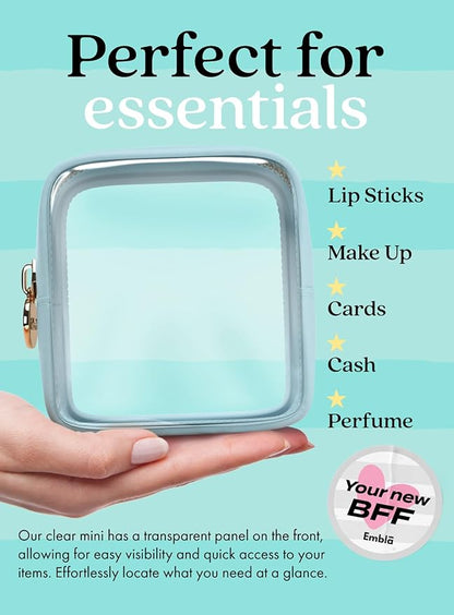 Embla Clear Makeup Bag Zipper Pouch, Transparent Cosmetic Case Organizer, TSA Approved Travel Toiletry Case, Travel Accessories Essentials Makeup Tote for Women, Mini Cute Make up Bag for Purse - Sky