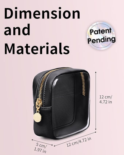 Wandering Nature Clear Makeup Bag for Purse Mini Make up Bag Cute Cosmetic Pouch for Women with Slip-in Pockets Travel Toiletry Essentials Vegan Leather Organizer Pouch,Patent Pending