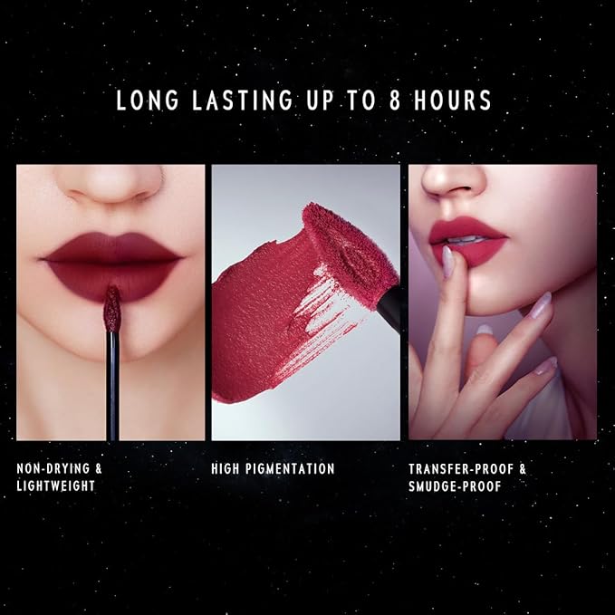NEBULA VELVET LIP CREAM-Long Lasting Lip Stain, Waterproof and Transferproof Lip Tint, Matte Finish, Smooth Out Lip Lines, Lightweight & High Coverage, Stocking Stuffers (02 AURORA)