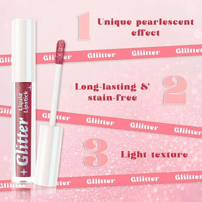 Red Brown Metallic Lipstick for Women,Lightweight Glitter Sparkling Liquid Lipsticks,Shimmer Lip Gloss Stain Long Lasting Waterproof Smudge Proof Non-Drying 24 Hour Full Coverage Lip Makeup,Vegan