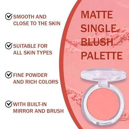 Blush for Cheeks Makeup Palette, Natural Matte Cream Powder Single Blushes for Eye and Cheek, Buildable Long-Lasting Color, Vegan & Cruelty-Free, Everyday Makeup Look for Women, #03-Orange Pink