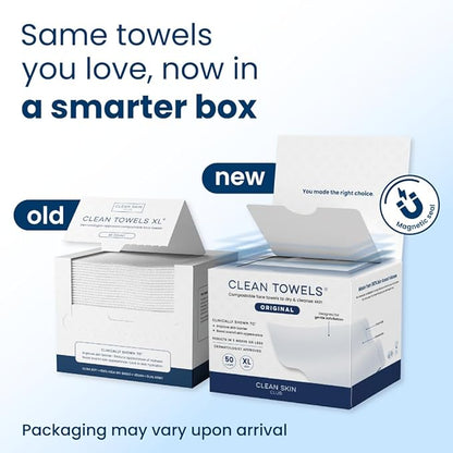 Clean Skin Club Clean Towels XL®, 100% USDA Biobased Face Towel, Disposable Face Towelette, Eczema Association Accepted, Makeup Remover Dry Wipes, Ultra Soft, 1 Pack, 50 Ct