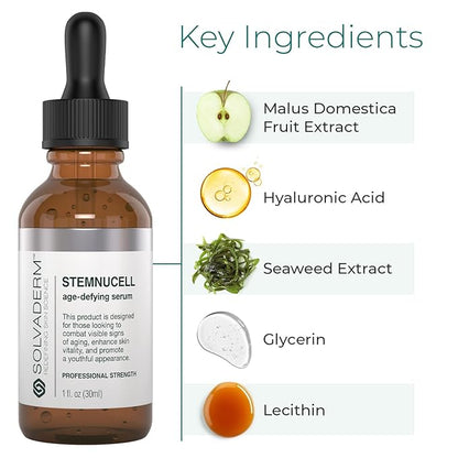 Solvaderm Stemnucell Anti-Aging Facial Serum – Reduces Wrinkles, Fine Lines & Expression Lines – Plant Stem Cells, Peptides & Hyaluronic Acid – Firming, Hydrating Cream for All Skin Types