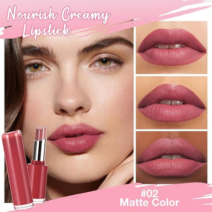 2Pcs Honey Lipstick Tinted Lip Balm Set - Matte Tint Cream Lipsticks for All Skin Tones,Hydrating Lip Stain,Can be Buildable Nourishing Moisturizing Suitable for Women to Every Day Makeup 02&03