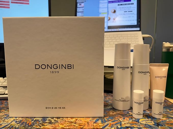 Donginbi Red Ginseng Moisturizing & Firming Skin Care Set - Hydrating Toner for Dry Skin (5.07 floz), Korean Red Ginseng Essence (4.39 floz), Firming Cream, Korean Skin Care Gifts for Women
