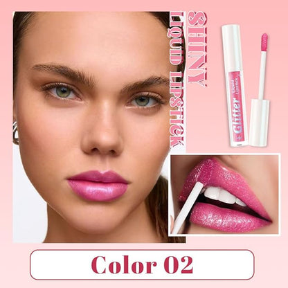 AMY'S DIARY Glitter Liquid Lipstick, Shimmer Metallic Lip Gloss, Long-Lasting Waterproof Lip Color, High Shine Sparkle Makeup,Lip makeup for woman (Pink Diamond Sparkle#2)