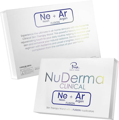Pure Daily Care NuDerma Clinical Portable Skin Therapy Wand, Machine with 6 Fusion Neon + Argon Wands – Anti Aging - Clarifying - Skin Tightening & Radiance - Wrinkle Reducing