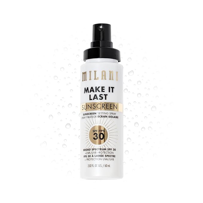 Milani Sunscreen Setting Spray + Primer, Make It Last Sunscreen for Face- SPF 30 UVA & UVB Protection Antioxidant Rich Formula for Broad Spectrum Protection, Prime + Set + Protect, 2.02Fl. Oz
