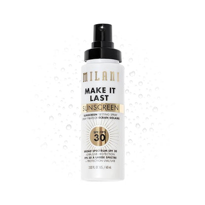 Milani Sunscreen Setting Spray + Primer, Make It Last Sunscreen for Face- SPF 30 UVA & UVB Protection Antioxidant Rich Formula for Broad Spectrum Protection, Prime + Set + Protect, 2.02Fl. Oz