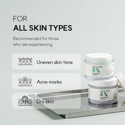 Centelsome 5X Soothing Cream 1.69 fl oz/50ml | Face Moisturizer for Skin Regeneration, Hydration, Blemish Spot Treatment, Korean Skincare, Centella Asiatica, Niacinamide, Exosomes, Panthenol