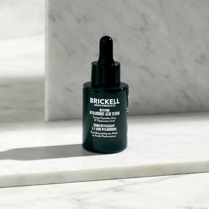 Brickell Men's Anti Aging Hyaluronic Acid Serum for Face, Reviving Day Serum for Men, Natural and Organic with Protein Peptides to Restore Firmness and Collagen, 1 Ounce, Scented
