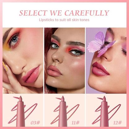 12 Colors Matte Lip Liner Pencil – Long Lasting Waterproof Lip Liner, Smudge Proof Transfer Proof Lip Pencil, High Pigment Lip Makeup for Defining & Filling Lips (A2-set:03+11+12, 3PCS)