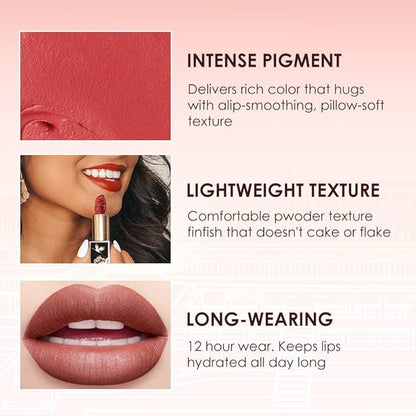 Catkin Lipstick Gift Set for Women, Full Coverage Velvet Semi-Matte Finish, Long Lasting Weightless with Hydrating Smooth Creamy Texture 0.13 oz x 3pcs