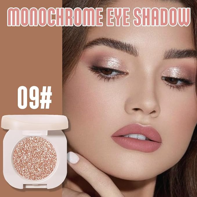 Glitter Shimmer Sparkle Eyeshadow Palette Makeup for Women, Light Brown Glitter Shimmer Metallic Holographic Iridescent Cream Iridescent Single Monochrome Eye Shadow Makeup, 09