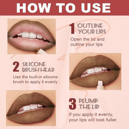 Plump Matte Crayon Lip Liner Pencil, Chocolate Lipstick Lip Liners for Women, 24 Hour Long-Lasting Lip Gloss Makeup, With Silicone Smudger for Define Contours & Sculpting Lip, 06