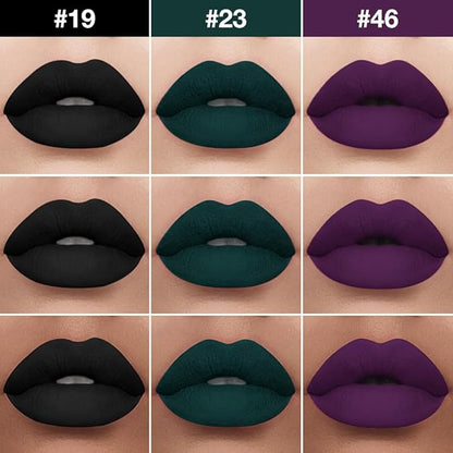 evpct 3Pcs Dark Black Green Purple Matte Lip Liner and Liquid Lipstick Lip Stain Sets for Women Long Lasting Waterproof, 24 Hours Goth Lipstick labiales matte mate larga duracion listip 24 hours, 19#