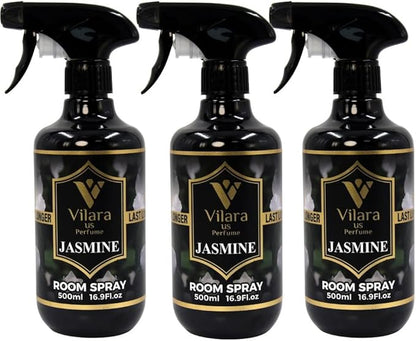 Vilara US Room Spray Freshener – Long-Lasting Luxury Perfume Scent, Linen & Fabric Spray for Bedding, Furniture, Home & Bedroom Aromatherapy – 16.9 fl oz (Jasmine Pack 3)