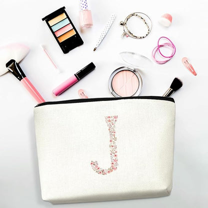 Initial Makeup Bag Floral J Personalized Cosmetic Bag Monogrammed Gifts for Women Girls Bride Friends Monogram Zipper Pouch for Teacher Appreciation Mothers Day Birthday Wedding Bridal Shower Gifts