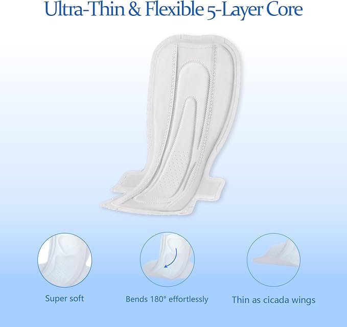 MODAL Heavy Flow Pads for Women Overnight, Unscented Sanitary Pads for Period with Wings, 16.5 Inch(420 mm), Extra Heavy Overnight, 4 Count