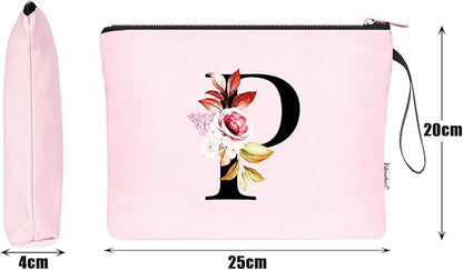 Vavabox A-Z Personalized Makeup Bag, Birthday Gifts for Women Mom, Gifts for Best Friend, Bride Bridesmaid Cosmetic bag (P, Pink)