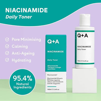 Q+A Niacinamide Daily Toner for Face (100ml), Pore Refining and Hydrating Face Toner with Hyaluronic Acid and Aloe Vera, Fragrance Free Skincare, Helps Calm Redness and Blemishes