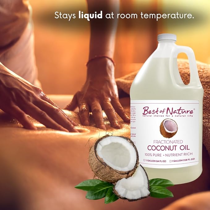 Best of Nature 100% Pure Fractionated Coconut Oil - Liquid MCT Massage & Body Oil, Unscented Moisturizer for Hair, Skin, Face, Aromatherapy Carrier for Essential Oils, 8 oz