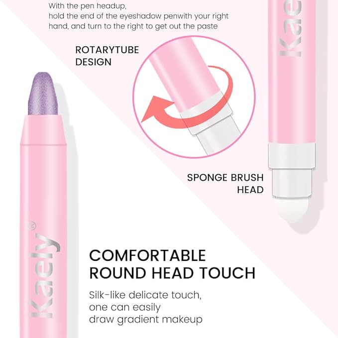 evpct 1Pcs Violet Purple Shimmer Cream Eye Shadow Brightener Sticks for Eyes Waterproof Pigmented, Double Ended Cream Eyeshadow Stick Pencil Pen with Applicator, Eye Shadow Palette Highlighter Makeup